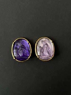 Lanvin Paris Ohrringe Ohrclips Clips Glas Vintage Lila Gold Schmuck Luxus