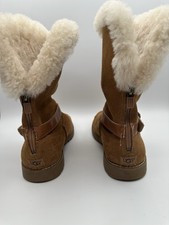 UGG Girls Nessa Sheepskin Lined Boots Zip Back Fold Light Brown Size 6