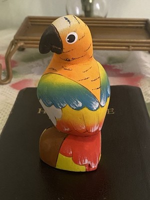 Hand Painted parrot balsa wood Equador folk art colorful hand carved