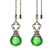 Ceiling Fan Pull Chain, 2Pcs 12" Crystal Ball Pendant Chain Extender, Green