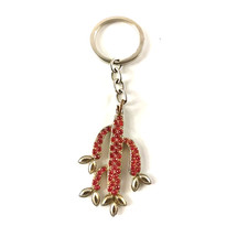 Cactus Red Rhinestone Keychain Vintage Metal Flawed Desert Garden