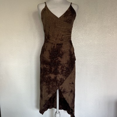 Hourglass Vtg Y2K Formal Dress Brown Fairy Glitter Prom Womens M  Asymmetrical | eBay