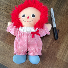 Raggedy Ann 13 in Cloth Rag Doll Red Straight Hair Black Eyes Light Complexion