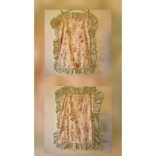 Holly Linens Pair of Standard Shams Ruffled Pink on Green Cotton Boho USA Made