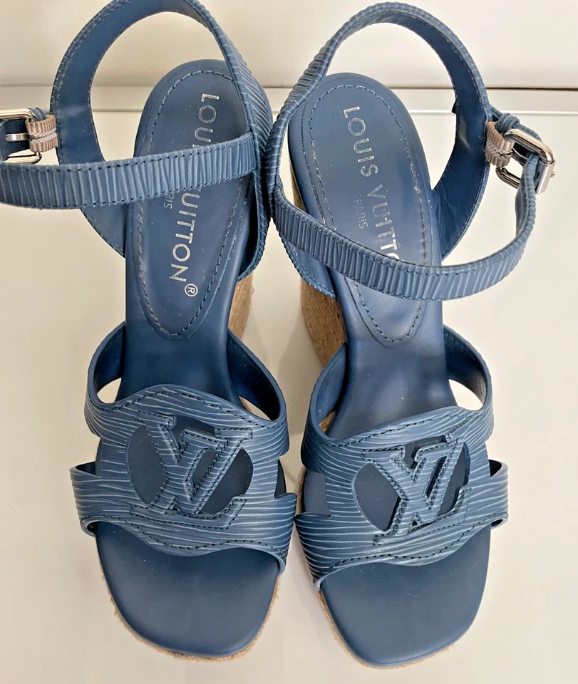 LV Isola Alpargatas de Cuña Louis Vuitton Talla 36 Sandalias de Cuero Azul Talla 6-Us Foto 3 de 4