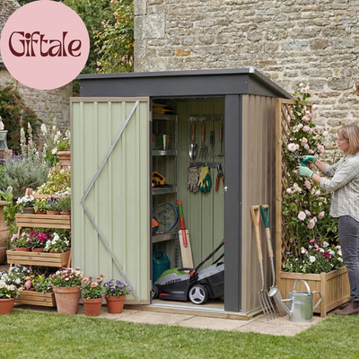 5X3Ft Outdoor Storage Shed with Base, Utility Tool Shed with Sloping Roof, Metal