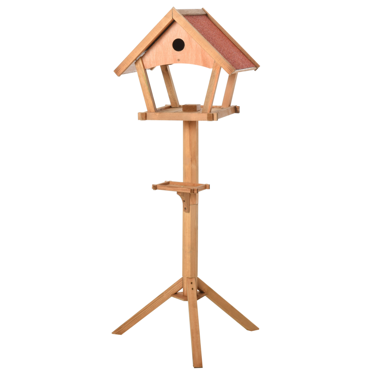 Rackhams Wooden Bird Table Freestanding Feeding Station For Garden Outside ,139H Cm, Natural - Natural - Image 2