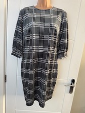 Very Black White Check Shift Dress Womens UK 14 3/4 Sleeve Knee Length