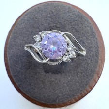 VTG Sterling Silver 925 Purple  White Cubic Zirconia Statement Ring Size 6.5