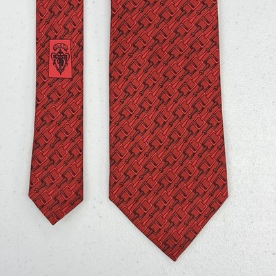 Gucci Italy Men's Dark Red Geometric Pattern Links Silk Tie $250
