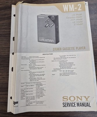 Sony WM-2 Cassette Player Service Manual - Original