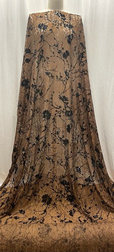 Exquisite Flocked Velvet Finely Bronze Corded Lace Fabric 3 Yards Long 64" Wide