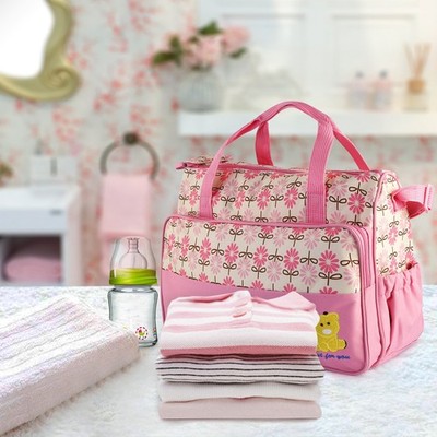 5PCS Per Set Baby Nappy Diaper Bags For Spring Travel Set Mummy Diaper Shoulder 