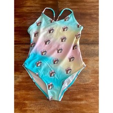 Buc-ee's Girls One Piece Swimsuit Teal Ombre Beaver Logo Size Large L