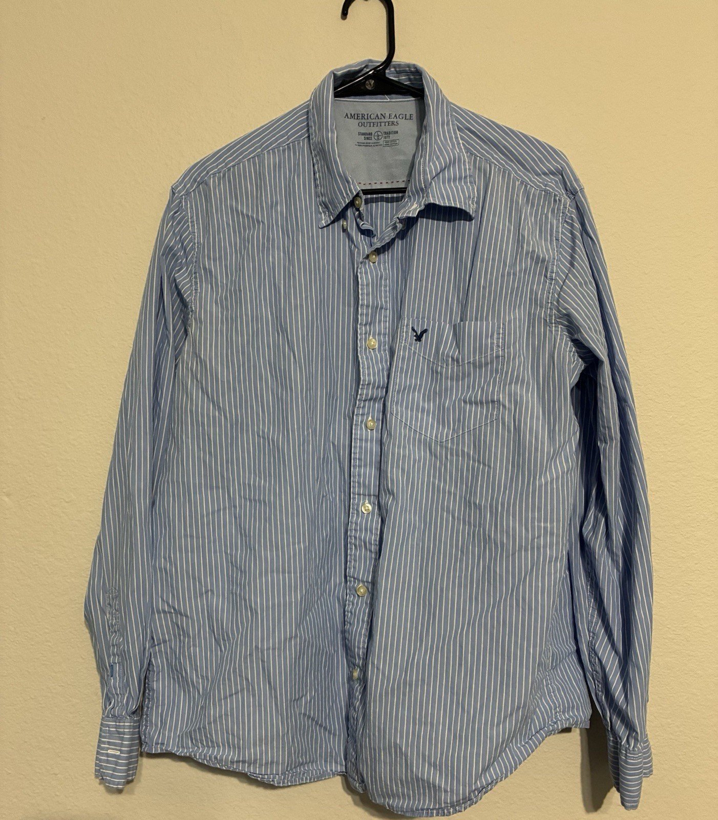 American Eagle Shirt Mens Large Blue Striped Long Sleeve Button Up Preppy