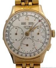 Rare Minty Edition Tag Heuer Valjoux 72C 14K Gold Triple Date Chronograph 36 mm