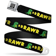 Seatbelt Belt - Rrrawr Dinosaur Blackgreenyellow - 1.0 Wide - 20-36 Inches... Seatbelt Belt - Rrrawr Dinosaur Blackgreenyellow - 1.0 Wide - 20-36 Inches...