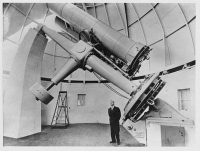 Double barrelled giant telescope called a Double Astrographic Came- Old Photo