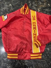 Vtg Red Satin US Marines Soffe Jacket Red and Yellow Size 38-40 Medium Iceland