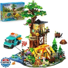 CUBIMANA Camping Tree House Building Set with Lights, 1715 PCS Ca