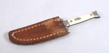 Miniature Fixed Blade Knife w/ Leather Sheath 4" USA White Vintage