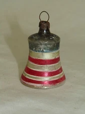 Germany Antique Glass Patriotic Bell Feather Tree Christmas Ornament 1930's