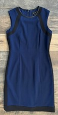 Tahari sheath pencil dress Sz 4 career office Black Blue  color block sleeveless