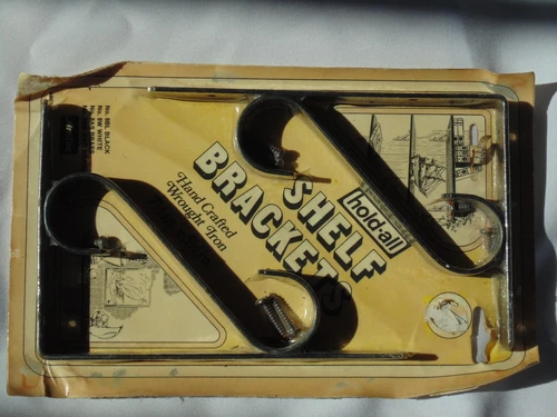 PAIR (2) Vintage Hand Crafted WROUGHT IRON SHELF BRACKETS Scroll 1950s 7.5x5.5”