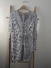 Zimmermann Grey Animal Print Long Sleeve Silk Dress Size 2