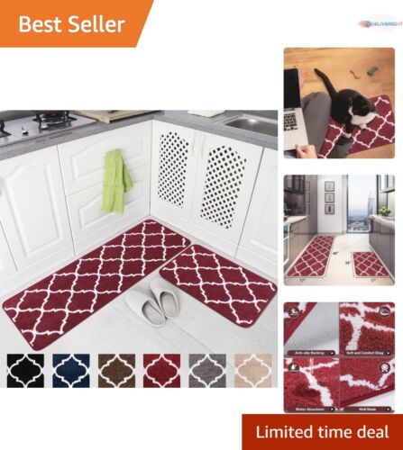 Stylish Moroccan Trellis Runner Set - 2-Piece, Non-Slip Kitchen & Laundry Mats