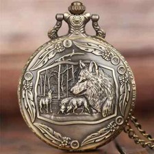 Vintage Jungle Wolf King Pocket Watch Quartz Movement Men Women Gift New