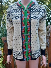 True VTG Mid-century 50s 60s FIGGJO 100% Wool Norwegian Cardigan Sweater Norway