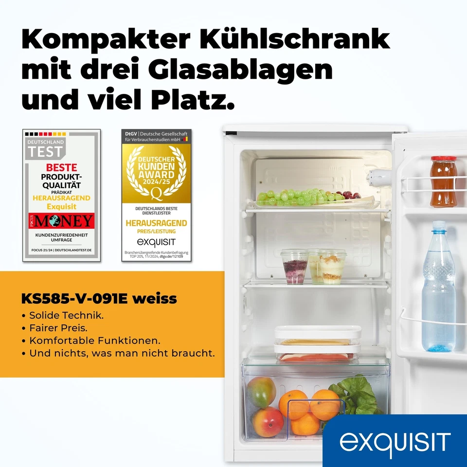 Exquisit Kühlschrank,75 Liter, Freistehend klein und kompakt, KS585-V-091E weiss - Bild 2 von 4