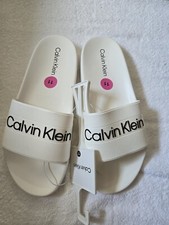 Calvin Klein Men's Alongi Sandal, White/Black, 11