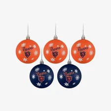 Chicago Bears Shatterproof BALLS Christmas Tree Holiday Ornaments Set 5 pack
