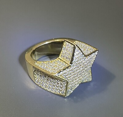 Hip Hop Gold Plated Iced Out Pinky Star Ring MOISSANITE Pass 💎 Test Size 