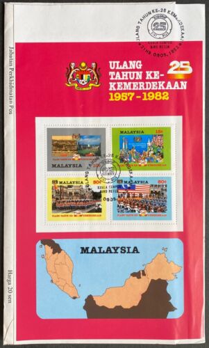 Malaysia 1982 25th Ann. of Malaya Independence Miniature Sheet on extended FDC - Picture 1 of 2