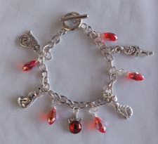 Cat Lovers silver charm bracelet w/ red pendandts  cat charms. New  hand craft
