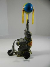 Tin Circus Elephant Windup Toy Litho Spinning Ball on Tricycle Unmarked