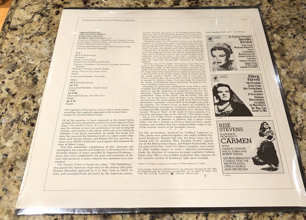 ROMBERG The Student Prince Dorothy Kirsten Columbia Y 32367
