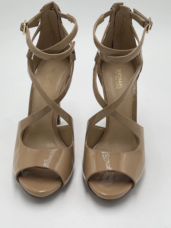 Michael Kors charol dorado tostado punta abierta plataforma stiletto talla 8 Foto 4 de 4