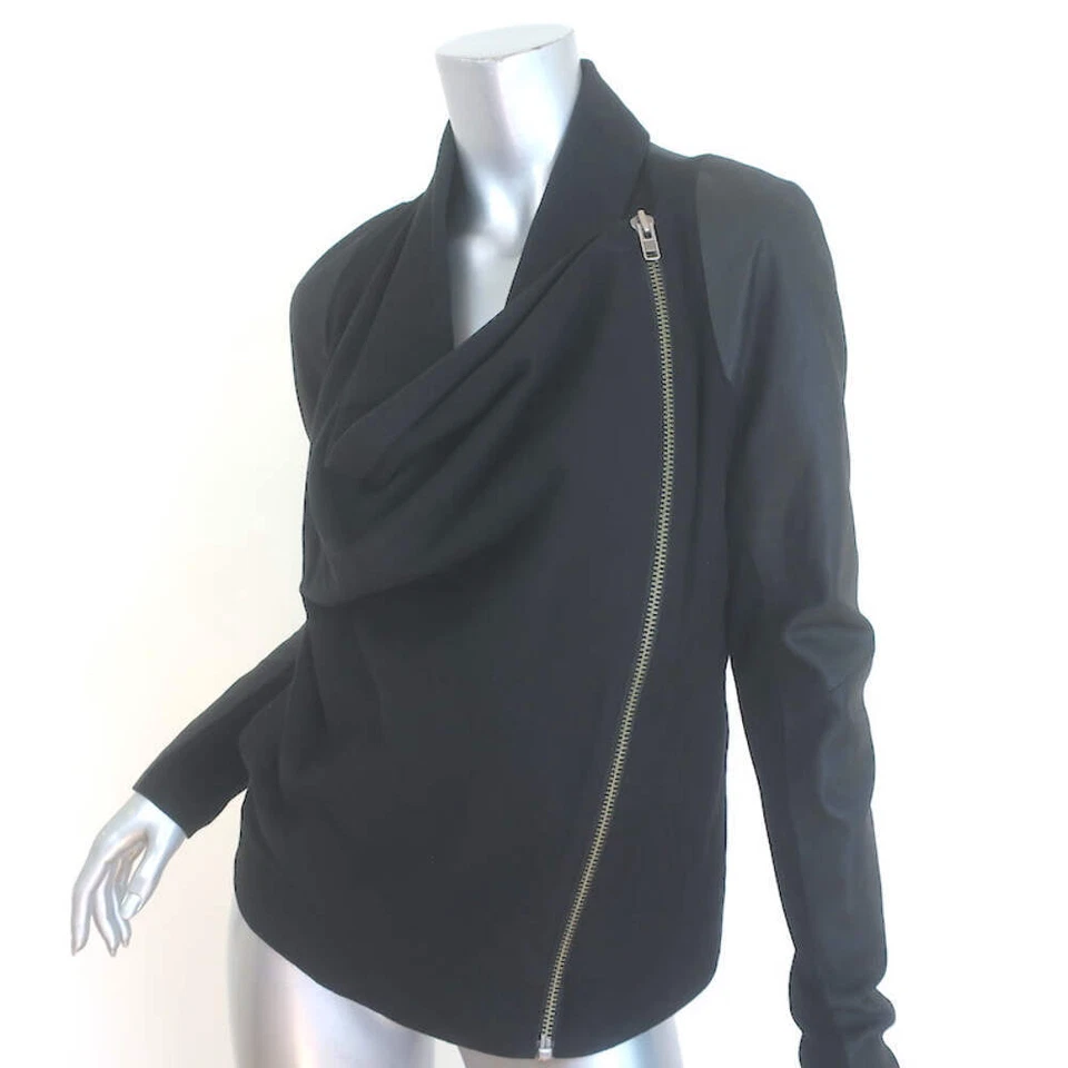 Helmut Lang тени молескин драпированный Moto куртка из черной кожи и хлопка размер маленький - Изображение 3 из 4