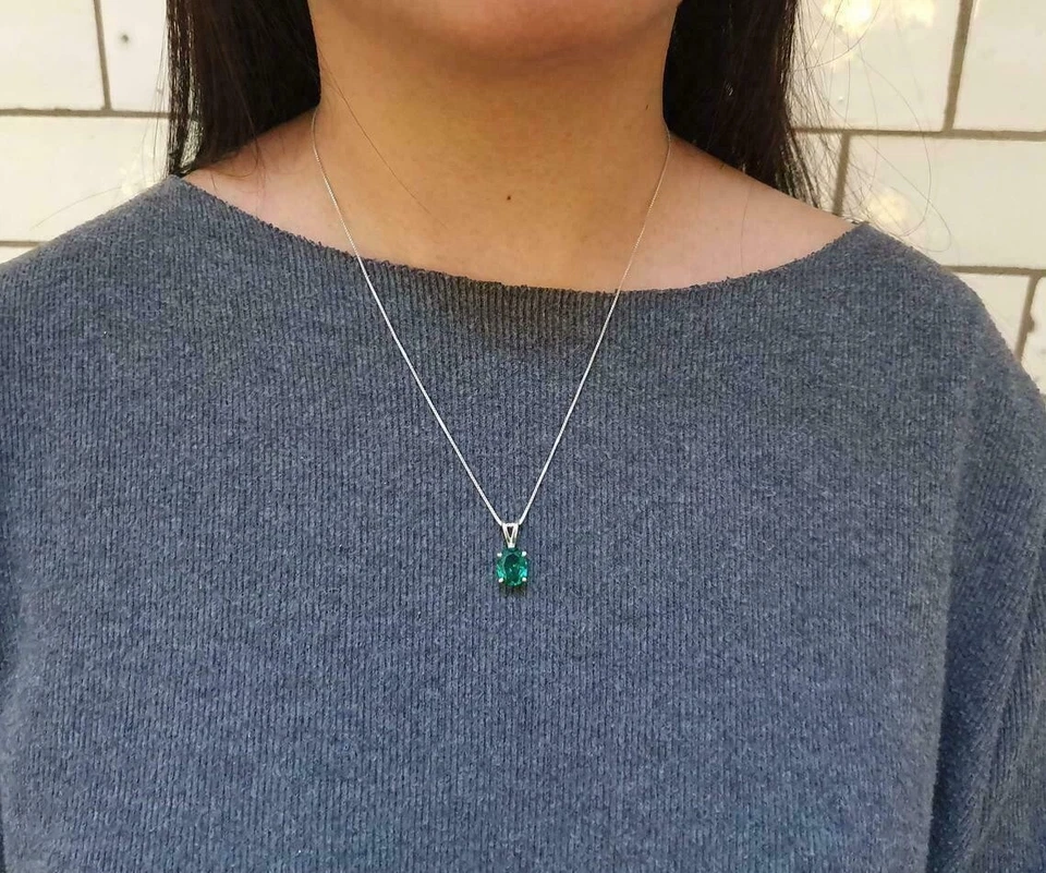 925 Sterlingsilber simulierter 4,25 ct Smaragd Anhänger grüne Halskette Gesch... - Bild 4 von 4
