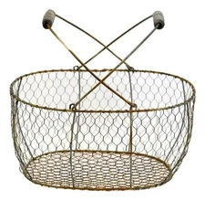 Oval Chicken Wire 14" Market Basket With Folding Handles