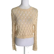 Christian Lacroix Women’s Large Cream Open Knit Long Sleeve Boho Festiva Top NEW