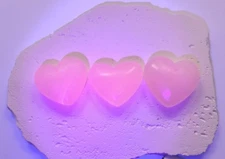 3 Pieces Pink Mangano Calcite Heart Glow Fluorescent UV Reactive AAA