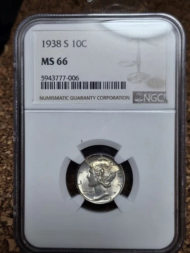 1938 S Mercury Dime 10C MS66