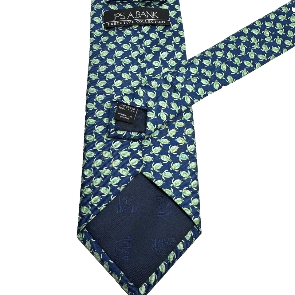 Jos A Bank Executive Collection Men’s Tie 100% Silk Navy Green Sea Turtle Print - Image 2 of 4