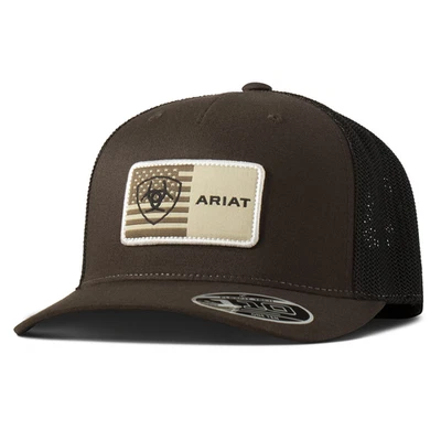 A300090702 Ariat Men's FlexFit 110 Cap SnapBack American Flag Patch - Brown NEW - Image 1 of 3