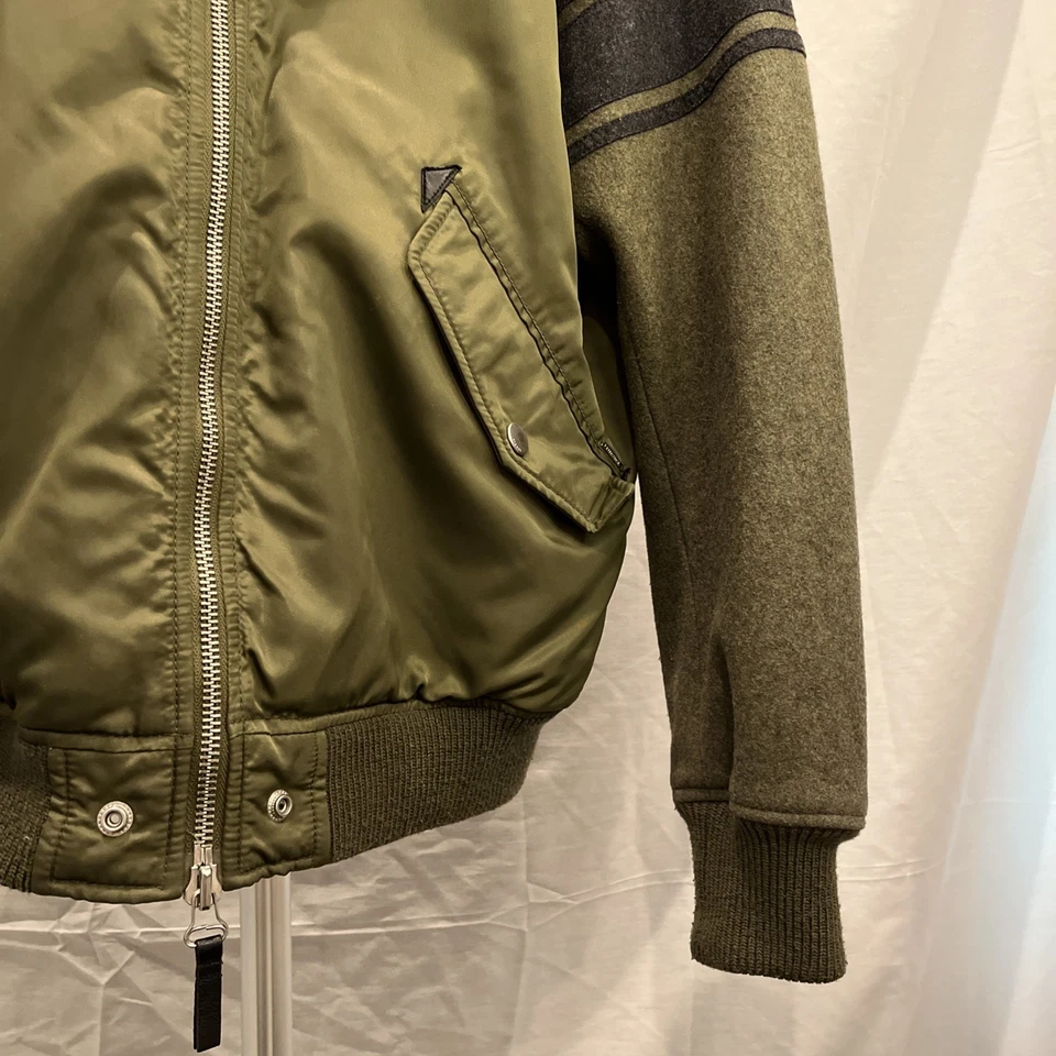 Diesel bomber jacket olive green/grey wool sleeves MA-1 bomber Men’s size Large - Image 3 of 4